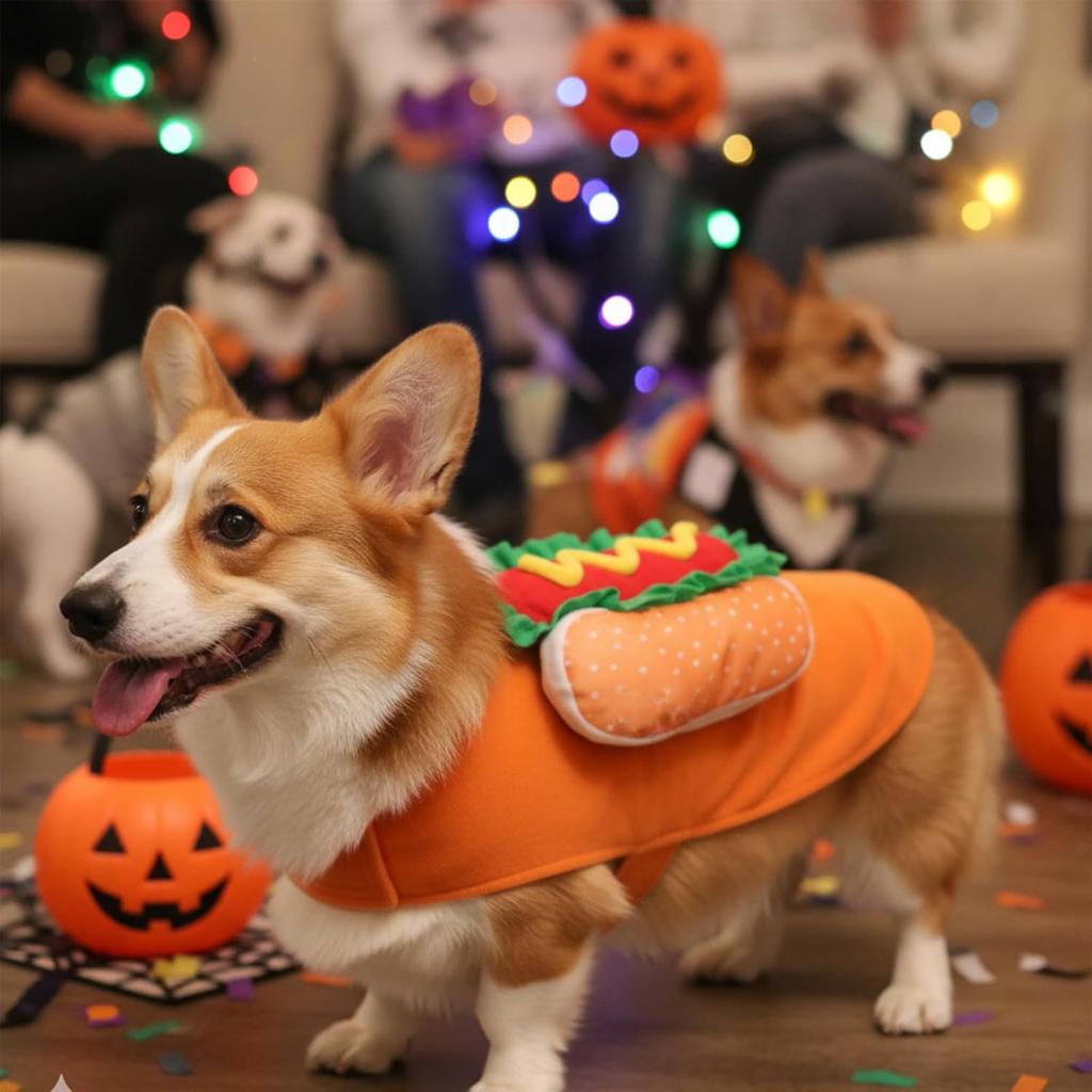 Dog Hot Dog Halloween Costume, Funny Pet Halloween Costumes for Dogs Cat of Small Medium Large Breed