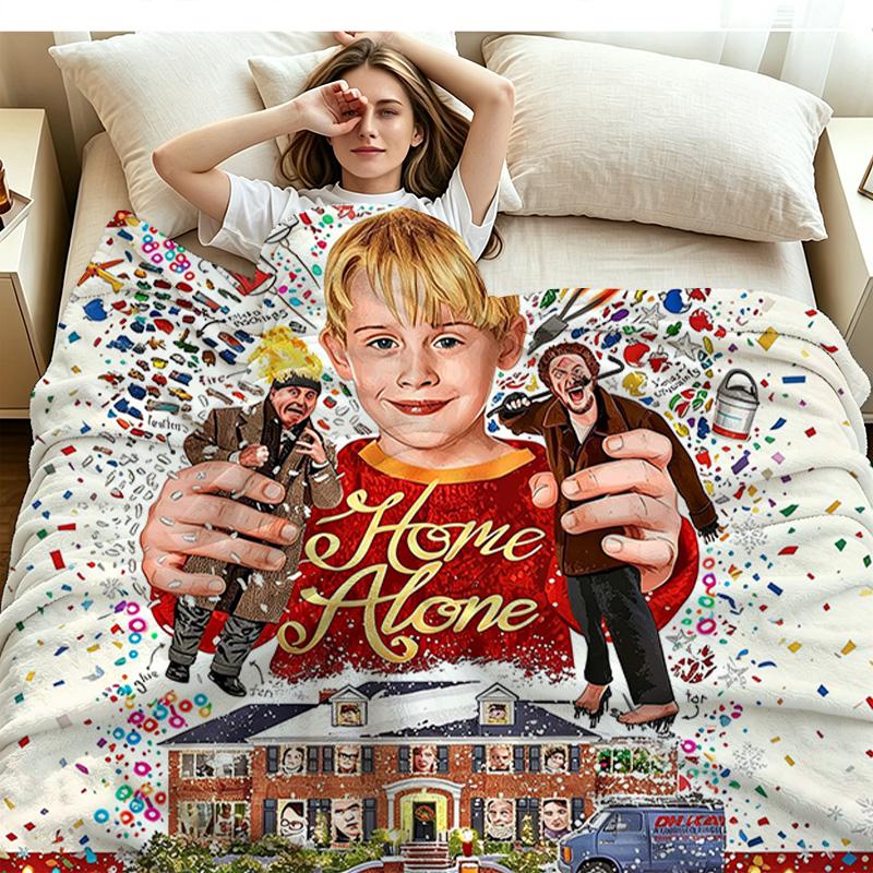Home Alone Christmas Print Flannel Blanket High Quality Warm Comfortable Cover for All Seasons Perfect for Gifts Home Decor