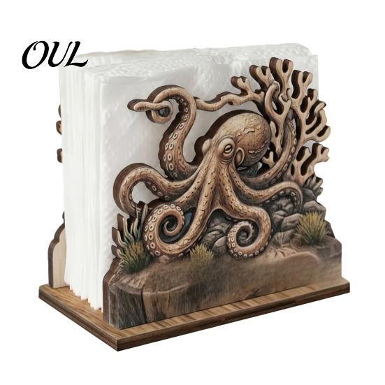 Charming Napkin Holder for Gatherings Rustic Wooden Holder, Octopus/Bird/Goose/Turtle/Black Bear/Elephant Pattern, Compact Tissue Easy To Assemble