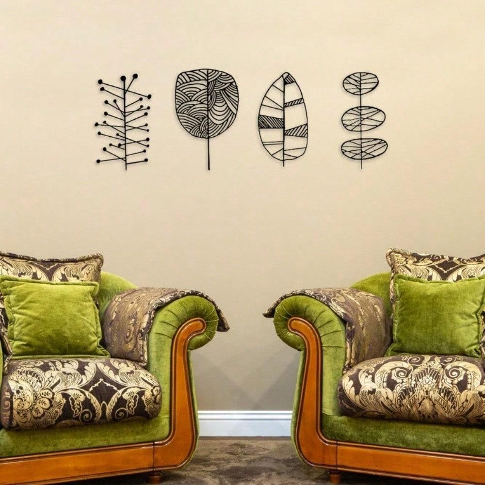 Set of 4 Metal Leaf Wall Art, Modern Minimalist Steel Sculpture, Botanical Home Decor, Christmas Gift