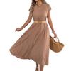 Euro Street Style Short Sleeve Pleated Dress With Pockets For Casual Daily Wear