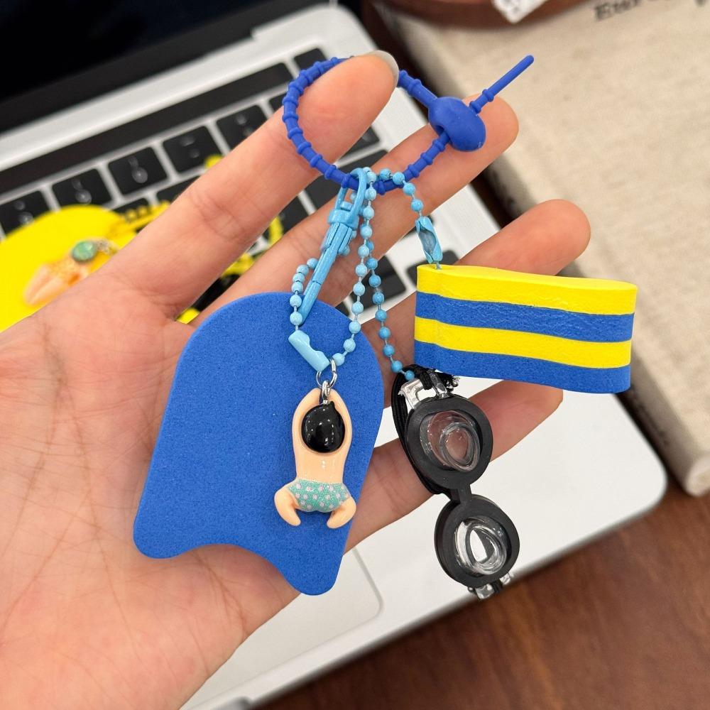Floatable Swim Keychain Cartoon Style Goggle Pendant Anti-Loss Kickboard Charm Swimming Pool