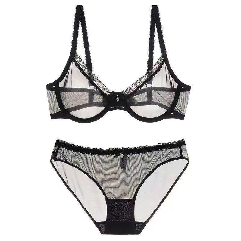 Sexy Durchbruch Ultra-Dünn Transparentes Spitzen-BH-Set, Push-Up Volle Oberweite Coquette Pikant Damen-Dessous-Set