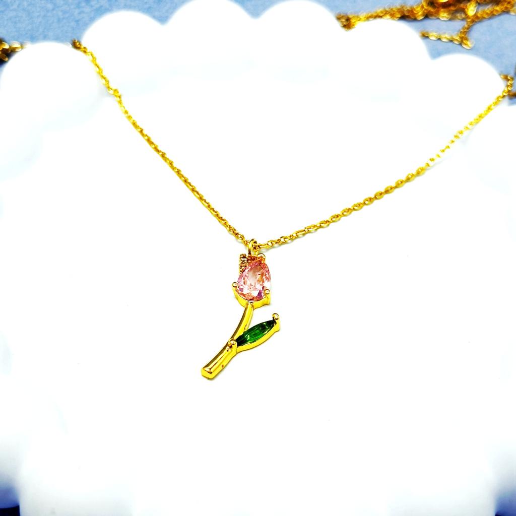 Fresh And Cute Colored Zircon Mini Tulip Stylish And Sweet Niche Design Necklace