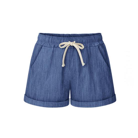 Plus Size Casual Women Summer Solid Color Drawstring Shorts Loose Hot Pants