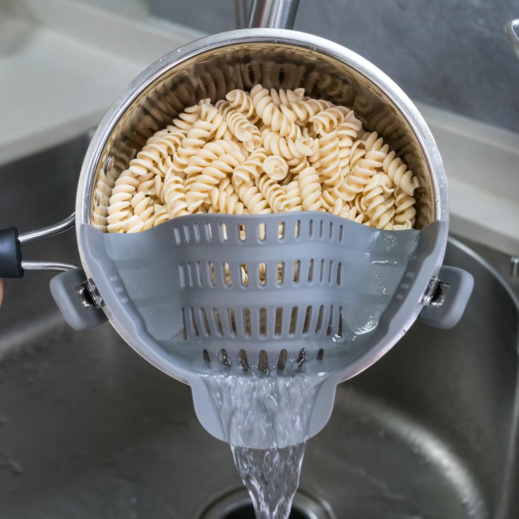 Clip-On Strainer for Pots & Pans Durable Plastic Kitchen Colander for Pasta, Meat, Vegetables, Fruits Clamp Filter