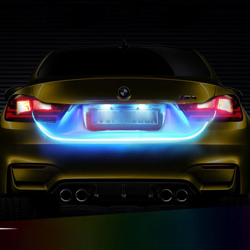 12V 120CM Auto Trunk Light LED Strip Running Brake Reverse Turn Signal Lamp 5050 RGB 72 SMD Waterproof Flowing Light Car Styling