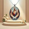 Jesus And Virgin Mary Christian Faith Peace Pendant Necklace, Featuring A Time Gem Glass Pendant, Suitable For Both Men And Women.