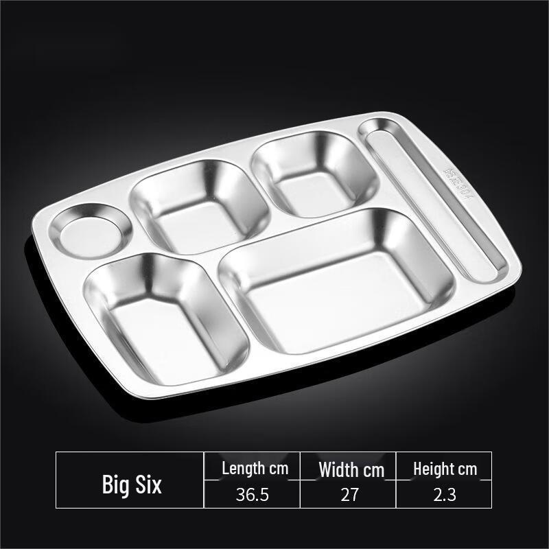 Minai 304 Stainless Steel Rectangular Cafeteria Tray 6-Compartment Tray Only