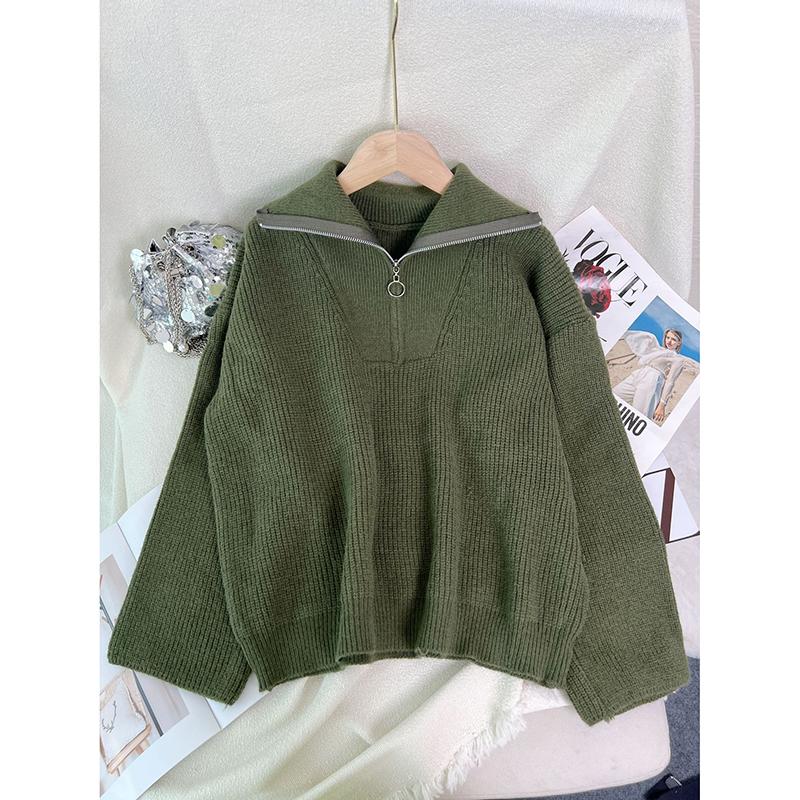 Neformální pletený venkovní kabát svetry dámský svetr podzim zima móda volný dlouhý rukáv poloviční zip klopa pulovr svetr