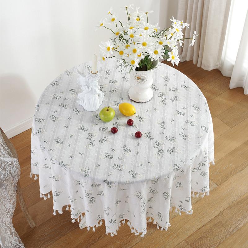Floral Round Tablecloth With Tassel Flower Tablecloth Suitable For Kitchen Decorantion/Indoor And Outdoor Dining Table/Party