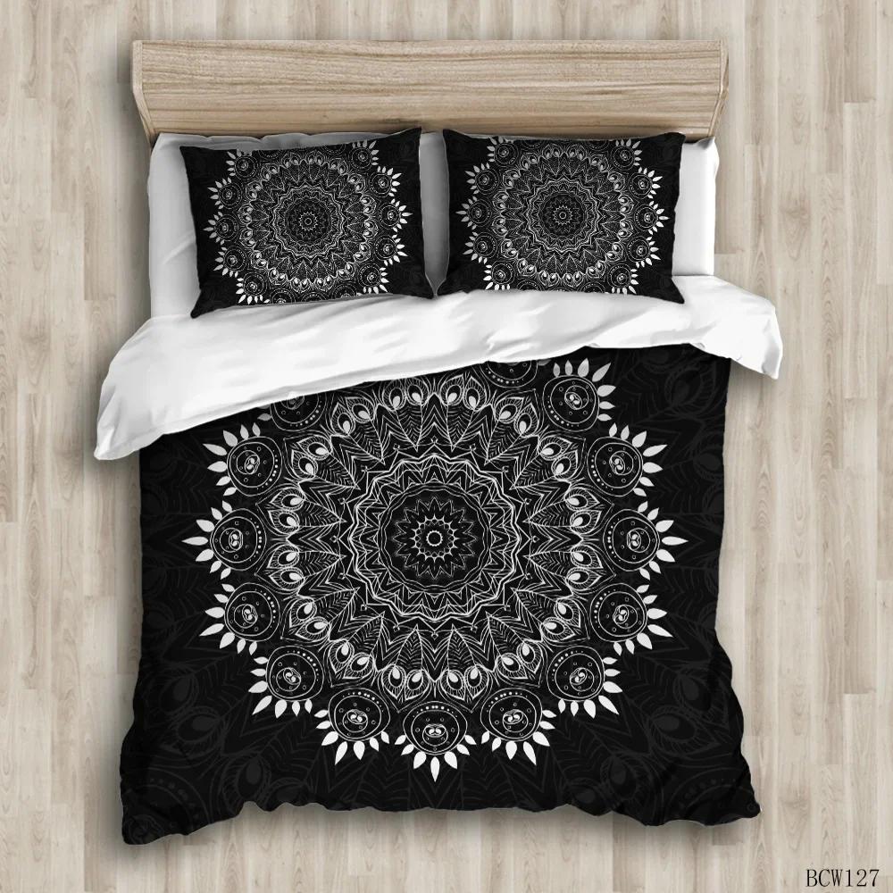 Comforter Bohemians Bedding Set 100% Polyester White Black Indian Elephant Bed Clothes King Size Comforter Set Boho Bedding Set Full Kids