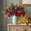 4pcs Artificial Christmas Pine Branches with Red Berries, Artificial Evergreen Branches, Classic Poinsettia Design, Perfect for Halloween, Christmas