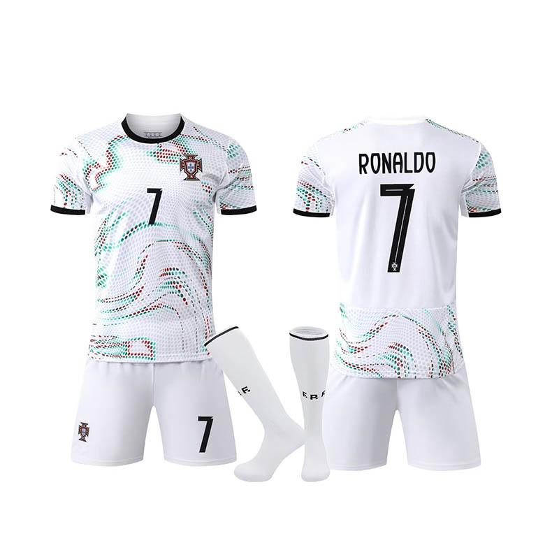 Portugal Uit Wit Nee. 7 Ronaldo Voetbalshirt, Maten 14-3XL voor Kinderen & Volwassenen