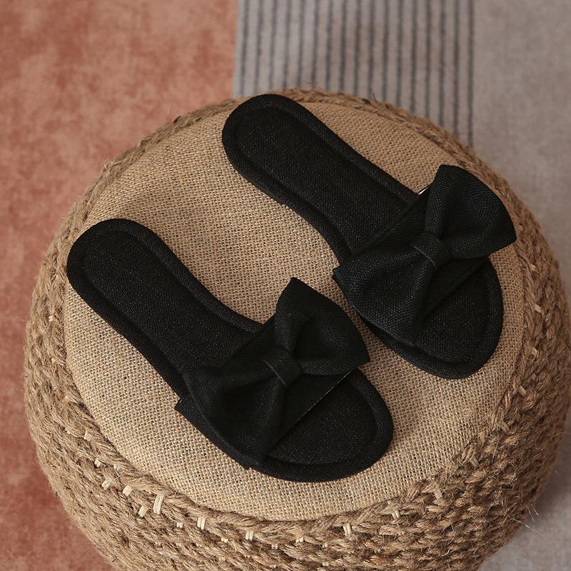 Fashion Butterfly Knot Flat Bottom Leisure Slippers for Women Solid Round Head Open Toe Soft Soles Summer Slides Summer Women's Shoes