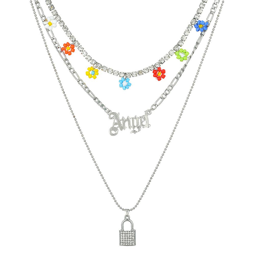 

Модное многослойное ожерелье с потрясающими цветочными бусинами и буквой из сплава XH0809