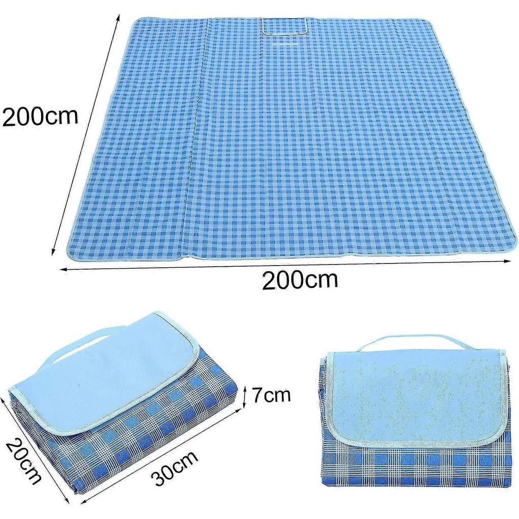 Picnic Blanket 200 X 200cm Outdoor Beach Blanket Foldable Waterproof Backing Picnic Blankets With Carrying Handle For Family, Beach, Lawn, Hiking, Cam