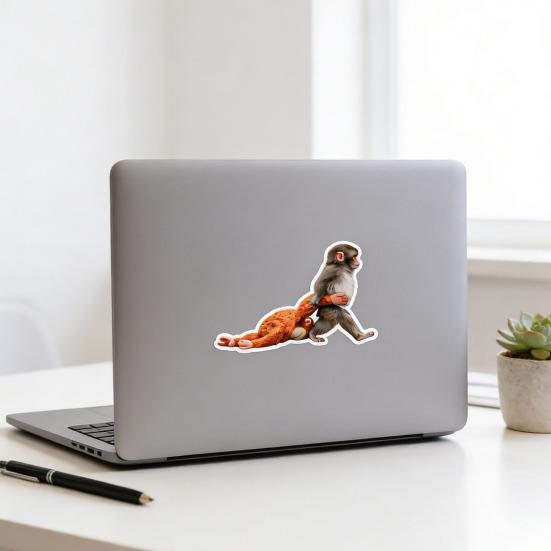 Monkey Holding Plush Toy Decal Funny Creative DIY Vinyl Stickers Waterproof Decal for Laptop Bumper Bike Skateboard Phone