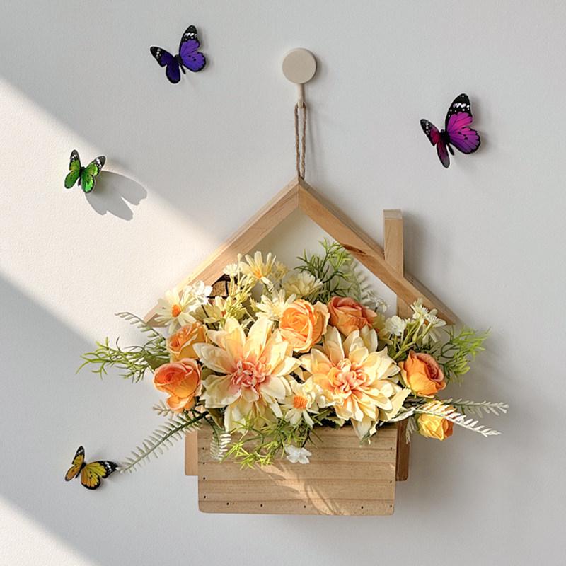 Wall Hanging Artificial Flower Pot for Living Room TV Background with Greenery Planter.