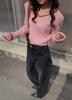 French Retro V-Neck Color Block Ribbed Knit Sweater for Women - Autumn Winter Trendy Slim Fit Pullover