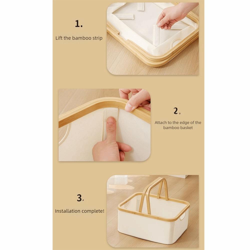 Bamboo Handle Laundry Storage Basket Oxford Cloth Closet Organizer  Home Bathroom