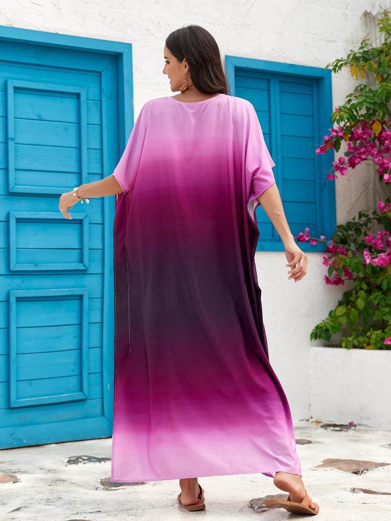 Gradient Print Beach Cover-up Dress - Plus Size, 4 Colors, Style 3811