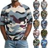 Men V Neck Short Sleeve Camouflage Print Casual T Shirt Loose Fit Lightweight Breathable Top for Everyday Wear