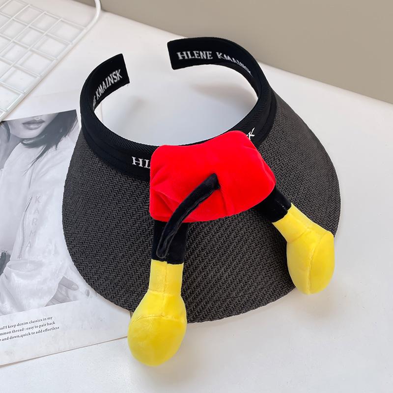 Cute headband straw sun hat with open top for women, summer UV protection sun hat with large brim D-483Black open-top hat