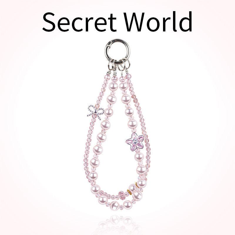 Fashionable Pearl Crystal Mobile Phone Chain Star Beaded Double Strand Crystal Lanyard Short Wrist Hand-held Hanging Accessory 1