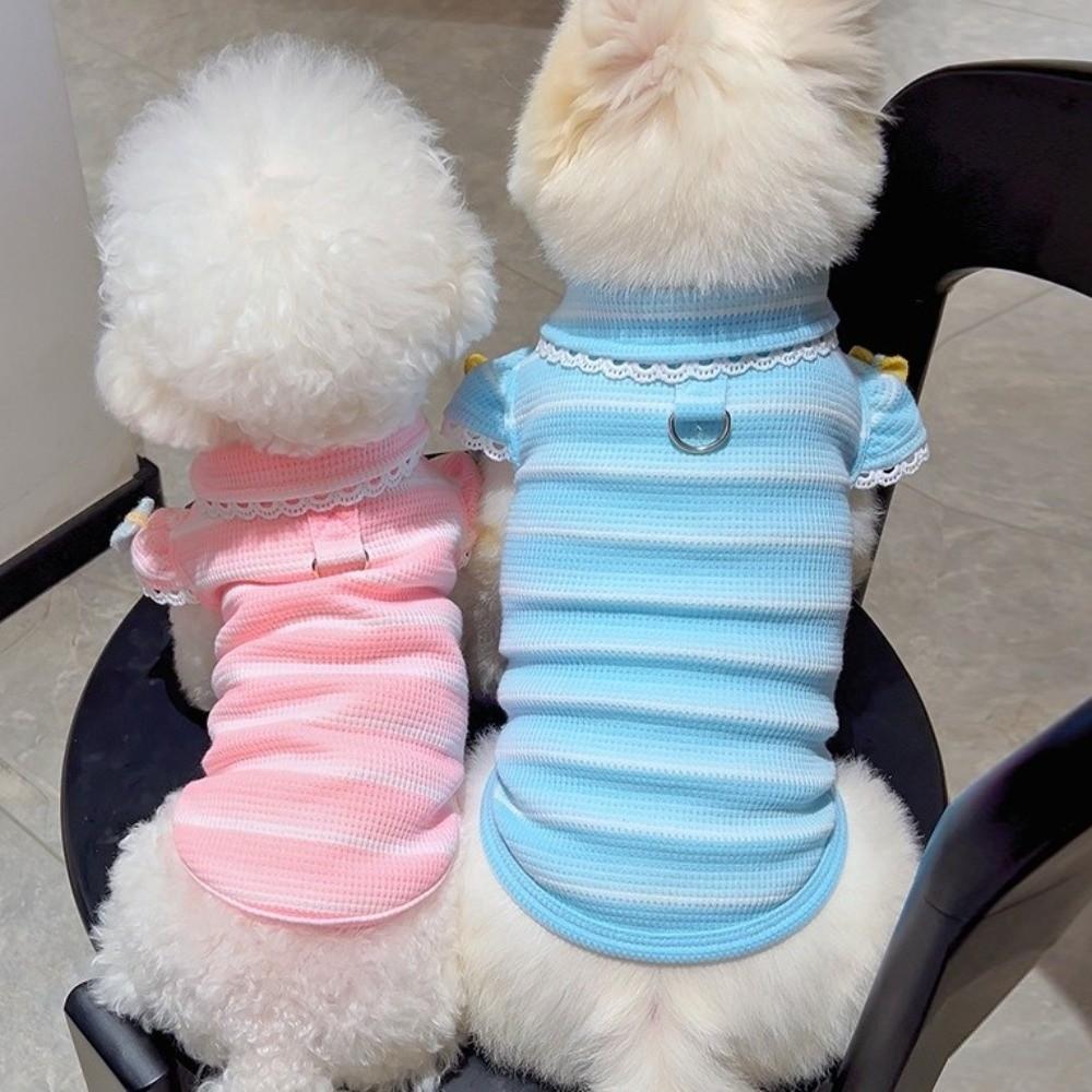 Stripe Design Dog Lace Knit Vest Ruffle Sleeves Dog T-Shirt Cute Pet Hoodie Daily Wear