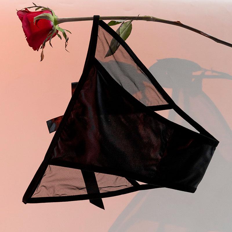 Ladies Summer Satin Sexy Butterfly Ribbon High Split Perspective Non Mark Briefs