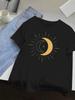 Simple Double Moon Pattern T-Shirt Women's Crewneck Casual Short Sleeve T-Shirt Harajuku Stree