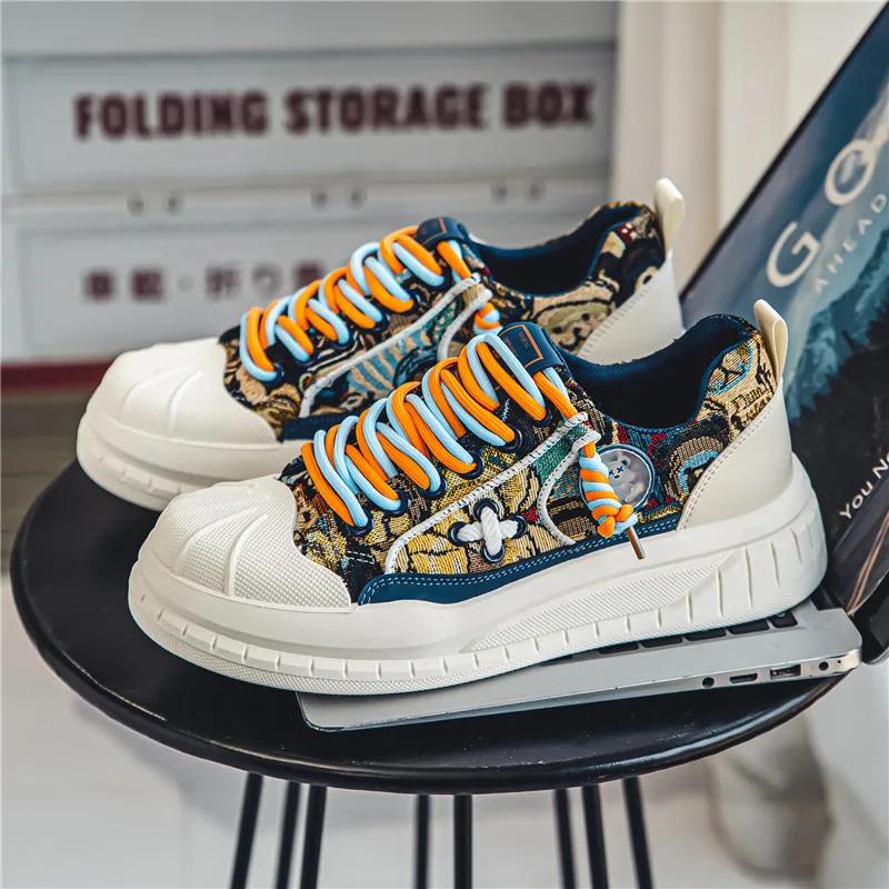 

2024 Новые мужские туфли на шнуровке из вулканизированной стали, осенние туфли на плоской подошве разных цветов, повседневные и удобные, большие размеры 39-44, спортивная обувь 44 синий