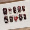Handmade Gothic Dark Red Metal Embellished Nail Art Tips Women Teens - Cross Tulip Floral Leopard Star Design