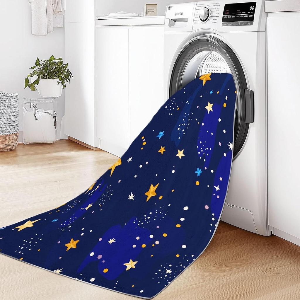 Runder Teppich mit Cartoon-Stil-Druck, Einfacher runder Teppich mit Nachthimmel-Sternen, Waschbarer kreisförmiger Teppich, Rutschfester runder Teppich, Saugfähige Matte für