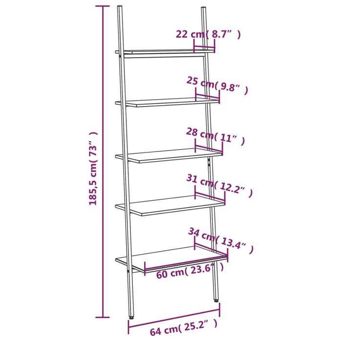VidaXL 5-Tier Leaning Bookshelf Black 64x34x185.5 Cm 336378