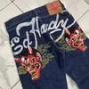 Potlačené Street Jeans pánske Y2K hip-hopové nohavice s vysokým pásom rovné retro voľné široké nohavice džínsové nohavice Európske a americké