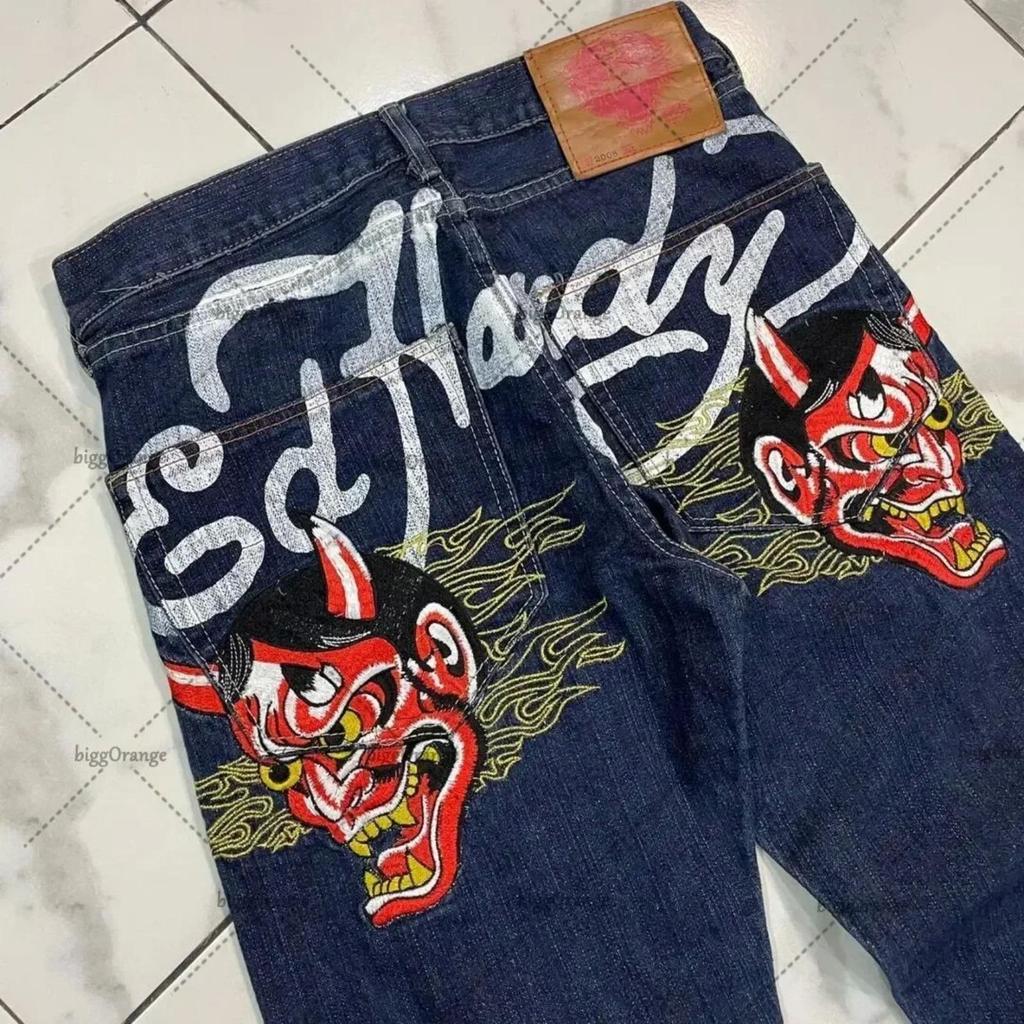 Potlačené Street Jeans pánske Y2K hip-hopové nohavice s vysokým pásom rovné retro voľné široké nohavice džínsové nohavice Európske a americké