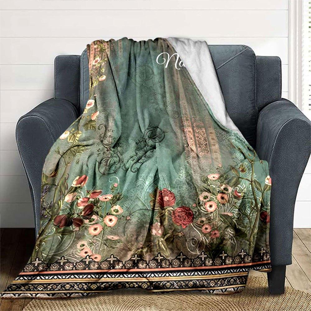 Vintage Floral Design Home Customize Your Name Blankets Soft And Cozy Lightweight For Year Round Use Perfect For Picnics Sofa Office Bed Living Room