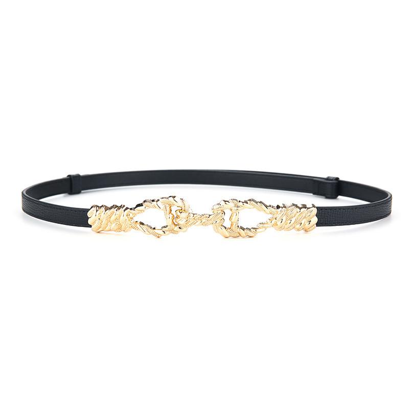 Leather Womens Belt With Irregular Alloy Buckle For Fashionable Outfits чёрный