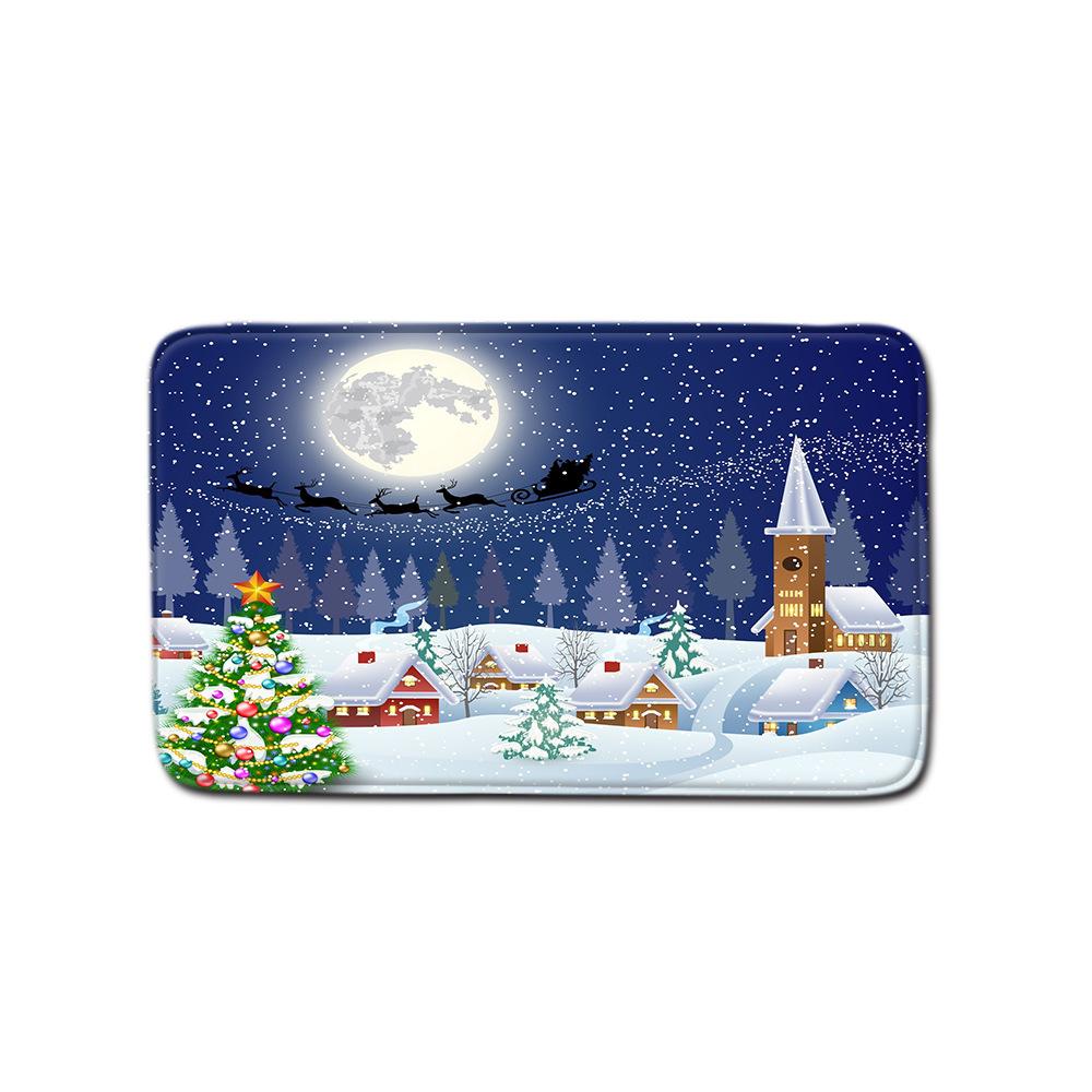 Christmas Shower Curtain Floor Mat Combination Four-Piece Set Kitchen Door Mat Bedroom Living Room Carpet