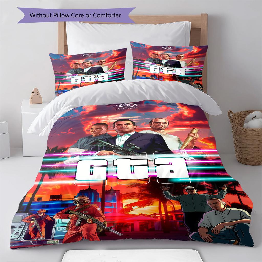 Juego de Edredón con Estampado de GTA Funda de Edredón Funda de Almohada Decoración del Hogar Regalo de Cumpleaños (1 * funda nórdica + 2 * fundas de almohada, sin núcleo)