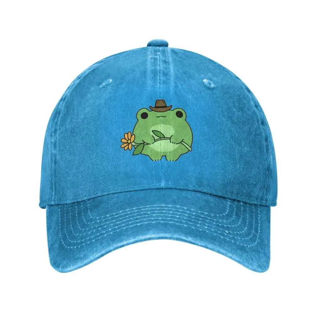 Cute Frog Flower Adjustable Washed Denim Cotton Low Profile Man Dad Trucker Hat Fitted Baseball Ball Cap for Men Unisex Headwear