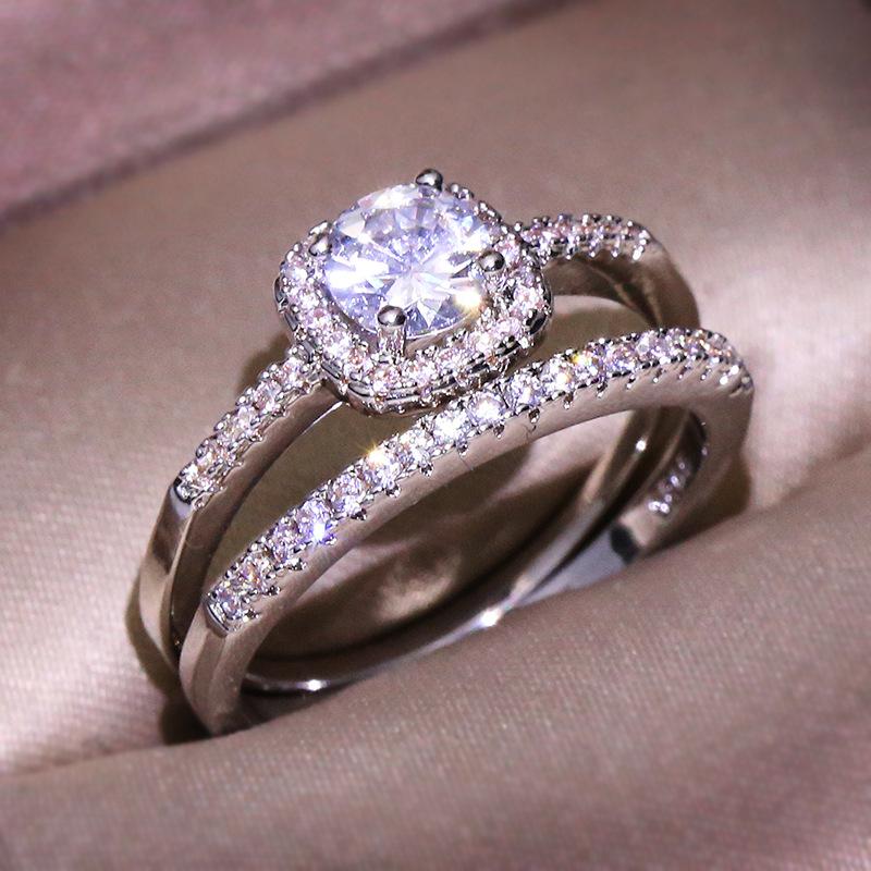2 Pieces  Plate Wedding Rings Set  Oval Shape Zircon Jewelry Engagement Ring Wedding Rings