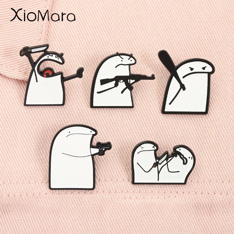 Cartoon Flork Meme Enamel Pins Playful Fighting Flork with Knife Gun Brooches Lapel Backpack Badge Jewelry Gifts For Friends