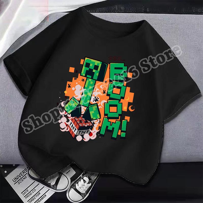 Miner Crafted Child Round Neck Cotton T-Shirt Game Themed Print Short Sleeve Top Casual Tees for Boys Summer Clothing Kids Gifts
