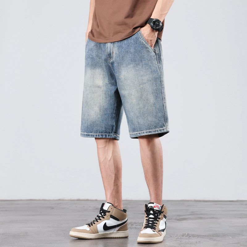 Clearance Vintage Denim Shorts for Men, Summer Thin Loose Straight Five-Point Pants, Trendy Casual Mid-Length Shorts