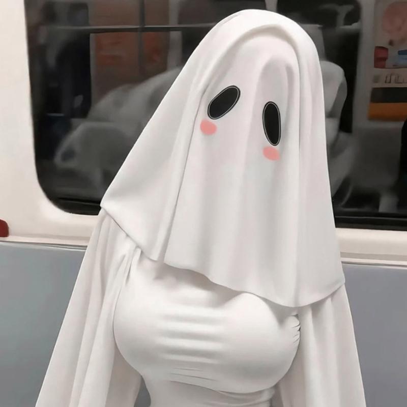 White Phantom Hooded Scarf For Horror Cosplay Stretchy Polyester Fabric Head Cover Ideal For Haunted House Event