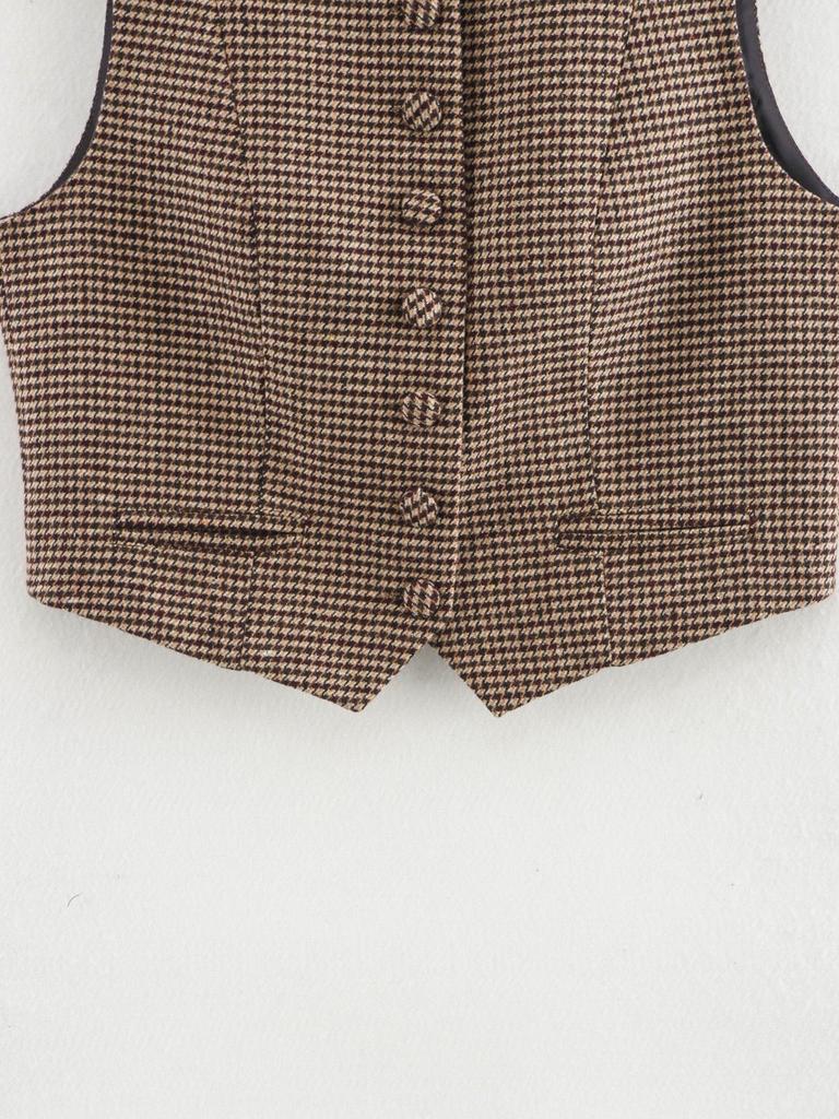2025 Spring Women's European & American Style Sleeveless Houndstooth Slimming Vest