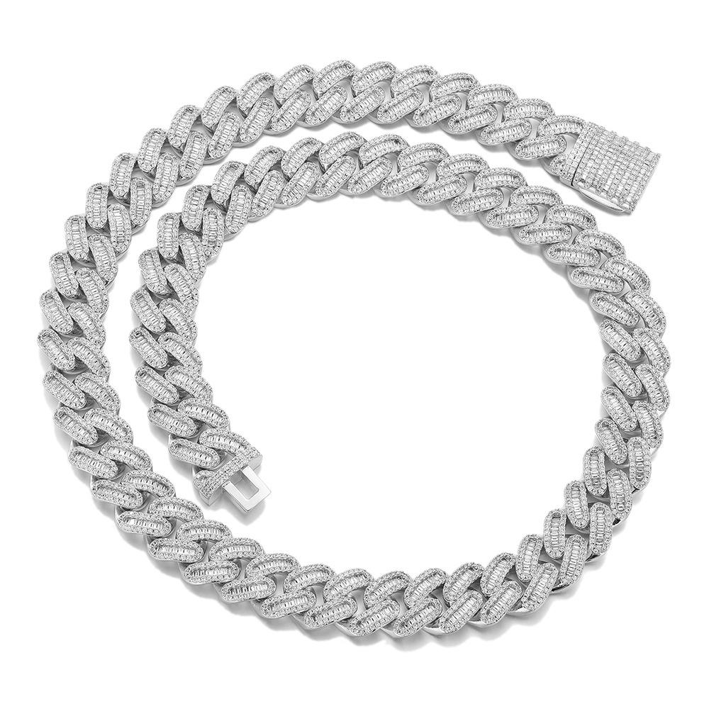 Hip-hop necklace 11mmT square mixed zircon Cuban bracelet tide brand personalized hiphop hip-hop jewelry accessories